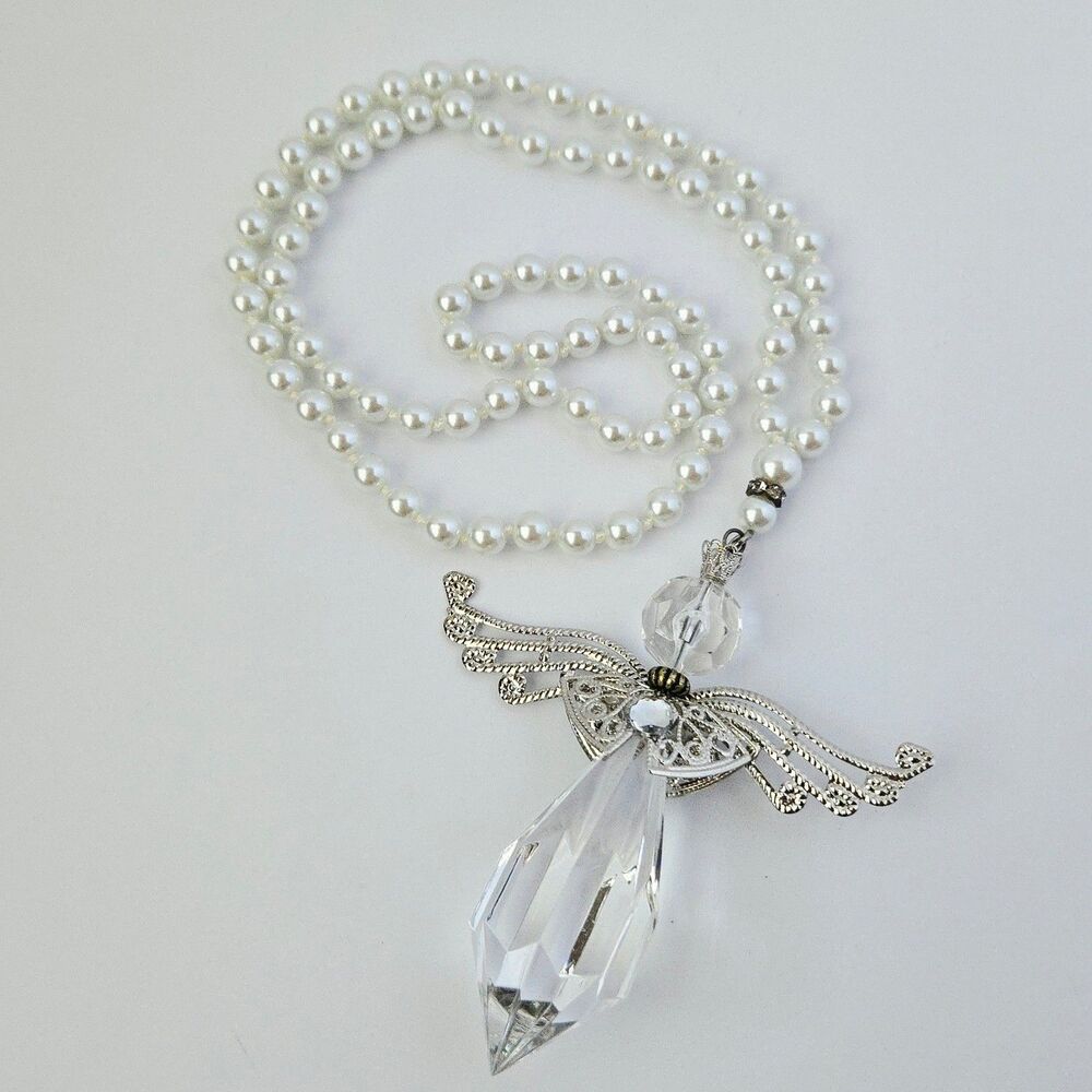 Glass Pearl Garland Guardian Angel Charm Necklace Blessing Beads Prayer Decor